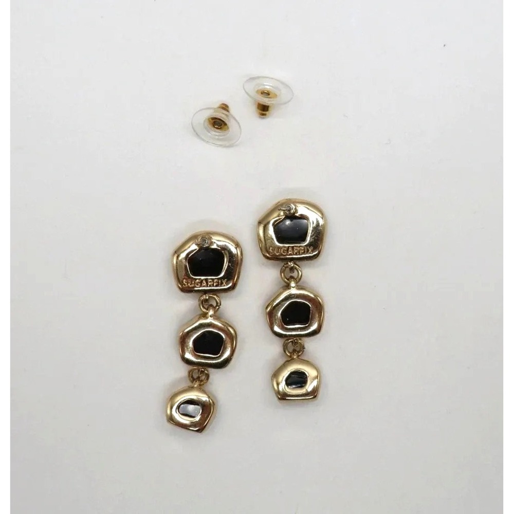 Sugarfix‎ BaubleBar Earrings Womens Gold Tone Black Druzy Dangle Drop Statement - Picture 6 of 9